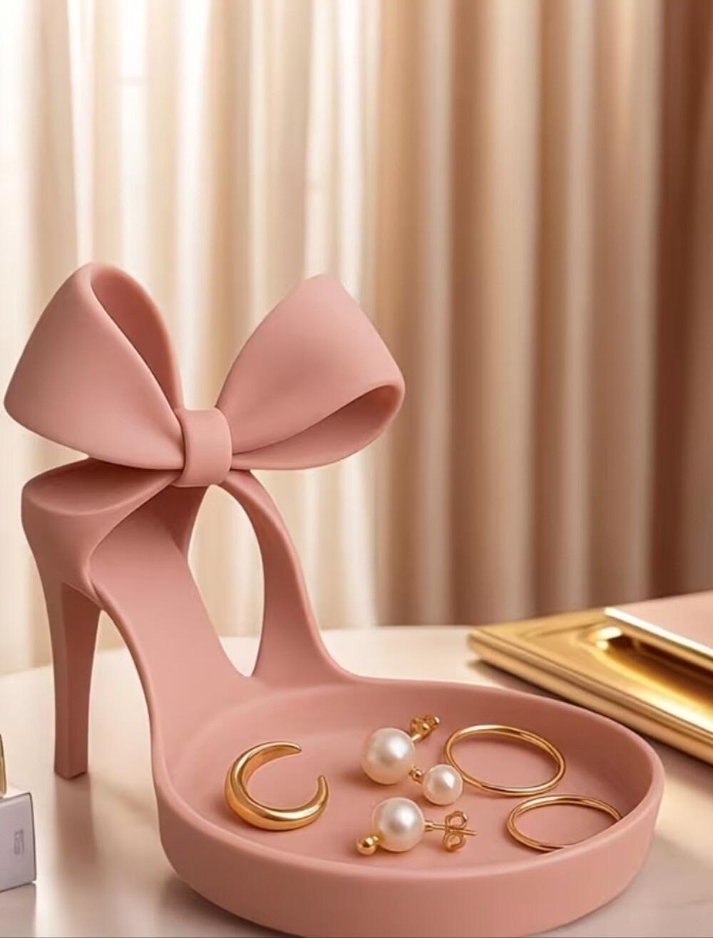 High Heel Shoe Jewelry Holder - NEW Shoe-Shaped Jewelry Tray with Bow Decor,